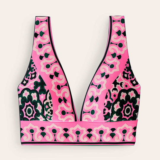 Damen Bikini-Oberteil mit tiefem V-Ausschnitt und floralem Muster EB