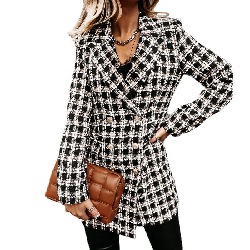 Damen gestreifter Blazer mit schmalem Schnitt und Schulterpolstern EB