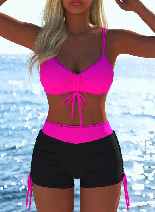 Damen Bikini-Set mit stilvollem Karomuster und goldfarbenen Akzenten EB