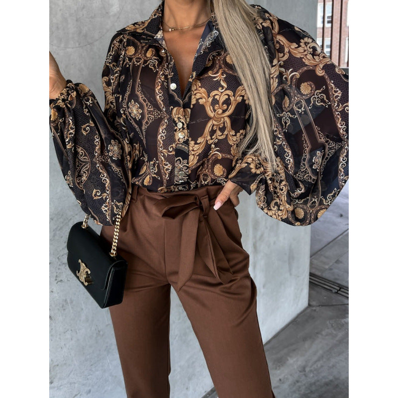 Damen Bluse mit floralem Druck und Glockenärmeln EB