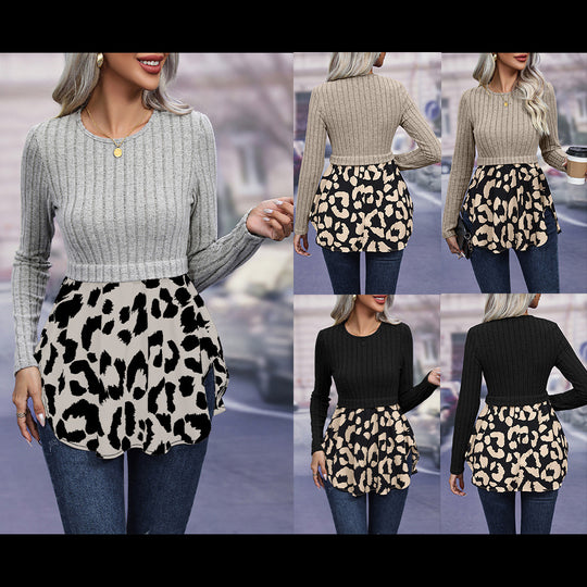 Damen modisches Oberteil im Lagen-Look mit Tiermuster EB