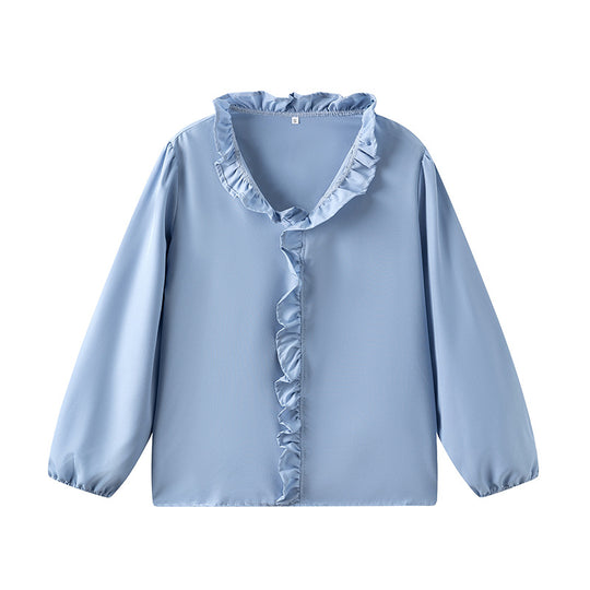 Damen Bluse mit Rüschendetails und elegantem Stehkragen EB