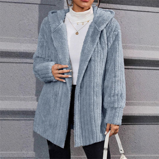Damen lässige Fleecejacke mit strukturiertem Design und Kapuze EB