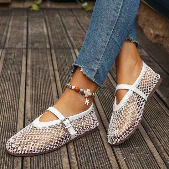 Damen elegante Freizeitschuhe mit Netzdesign und verstellbarem Riemen EB