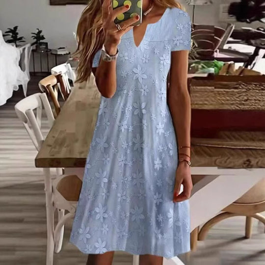 Damen Freizeitkleid mit floralem Stickdesign und V-Ausschnitt Heidi-Mode