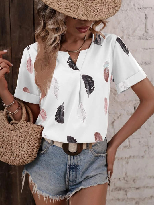 Damen Trendy Bluse mit Blattmuster und lässigem Schnitt EB