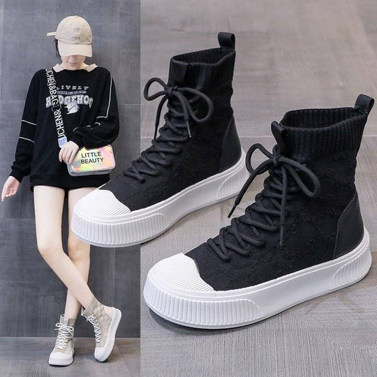 Damen Sneaker mit hohem Schaft und stylischem Strick-Obermaterial EB
