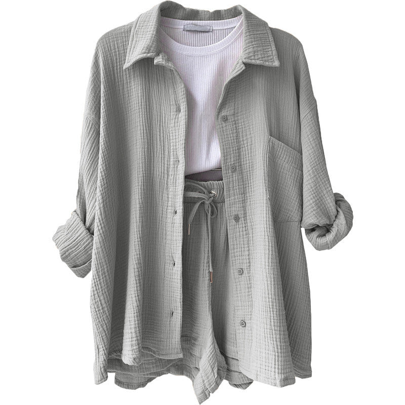 Damen lässige Oversized-Hemdjacke mit Gürtel EB