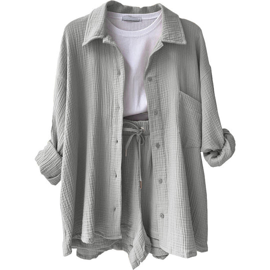Damen lässige Oversized-Hemdjacke mit Gürtel EB