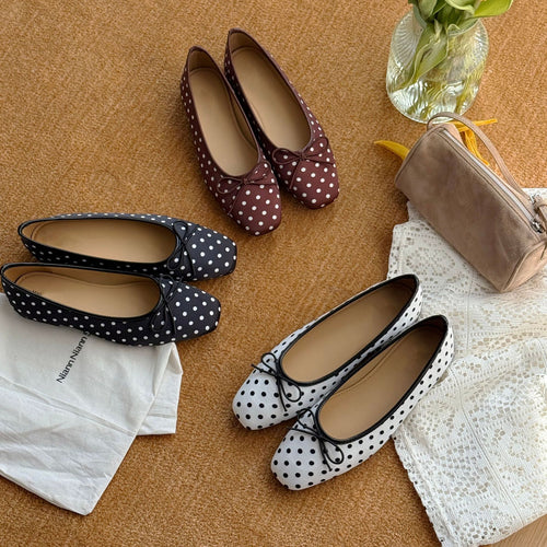 Damen Ballerinas mit modischem Punktmuster und dekorativem Schleifendetail EB