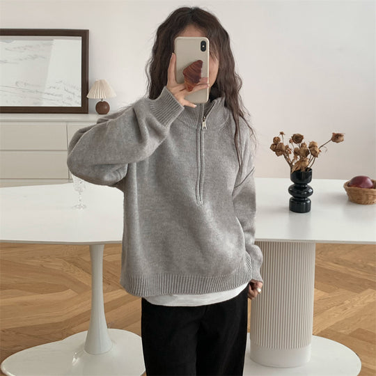 Damen Kurzpullover mit Stehkragen und Reißverschluss EB