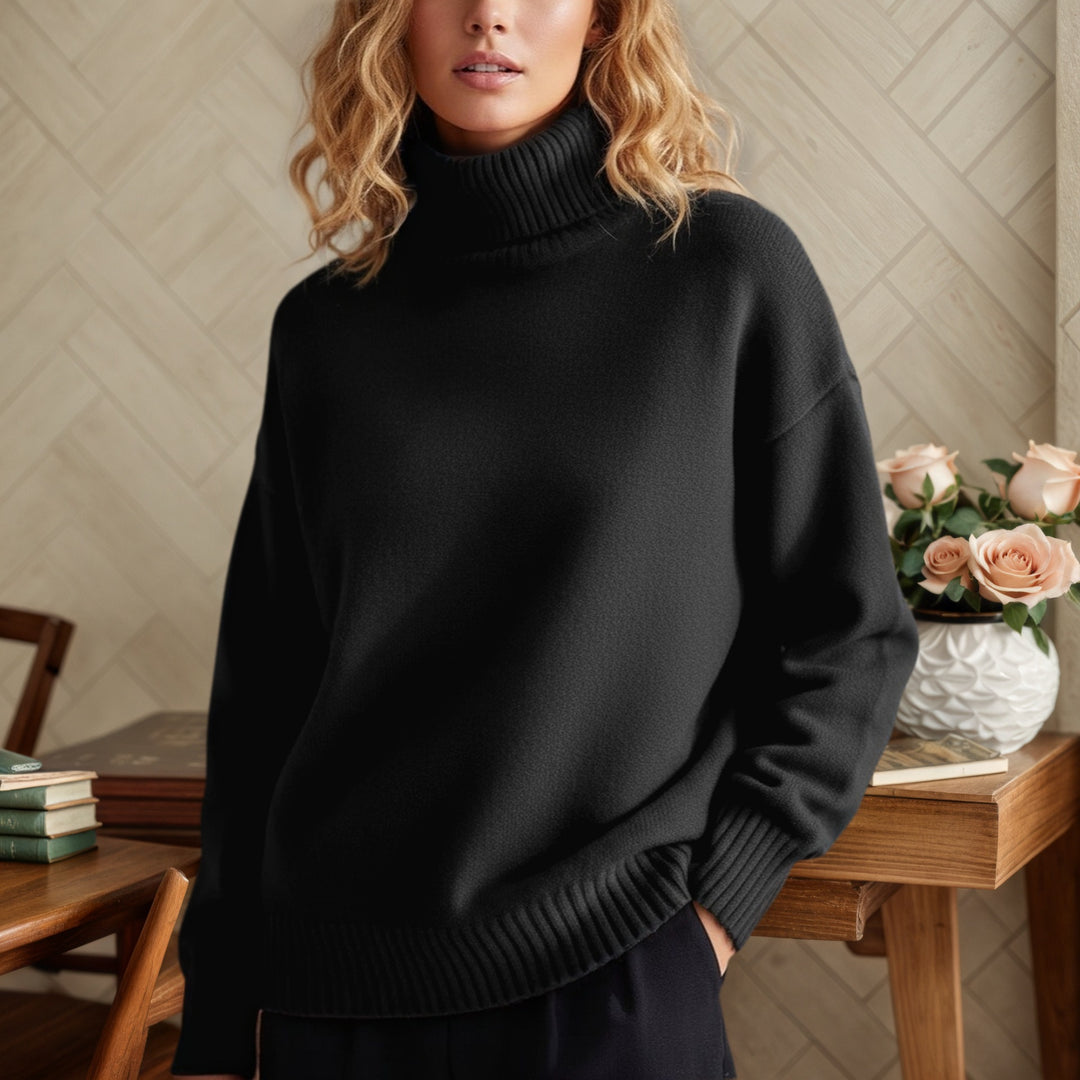 Damen nan Oversize Rollkragenpullover aus Feinstrick mit gerippten Bündchen EB