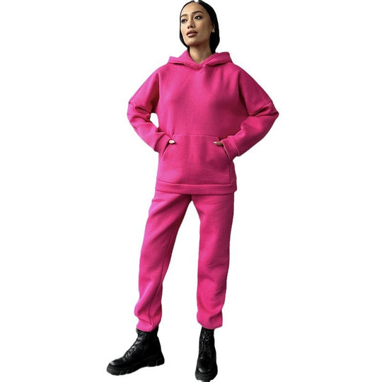 Damen nan zweiteiliges Komfort-Loungewear-Set mit oversized Kapuzenpullover, Kängurutasche und elastischem Knöchel-Jogger aus French Terry EB