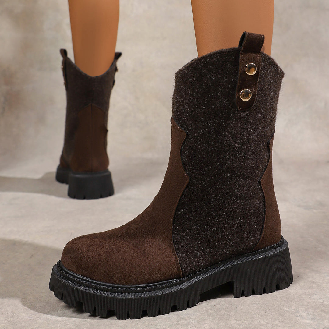 Damen nan robuste Chelsea-Plateau-Stiefelette mit grober Profilsohle und Filz-Einsätzen EB