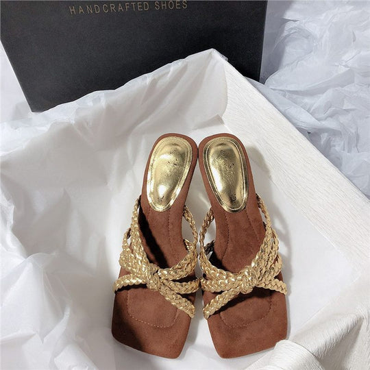 Damen elegante Mules mit geflochtenem Riemendesign EB