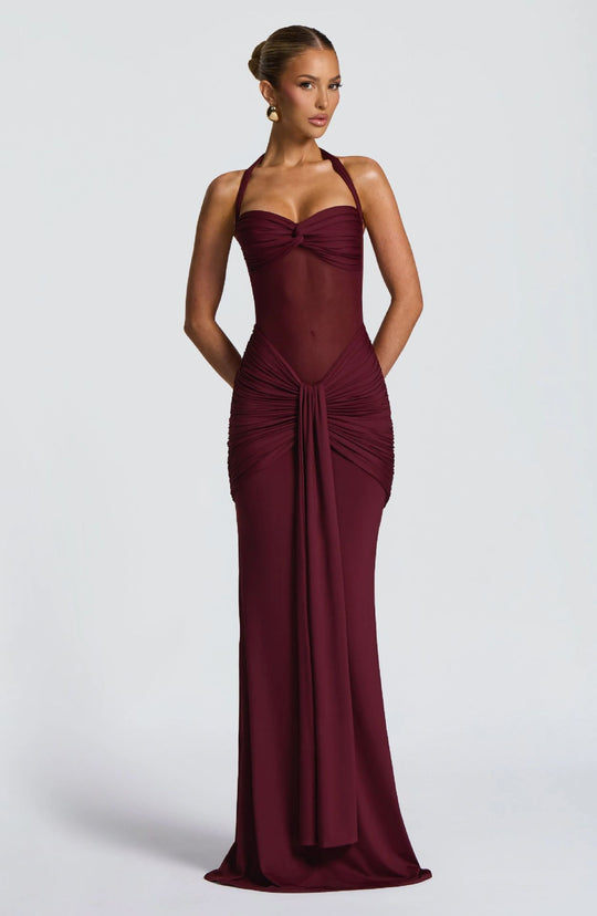 Damen Elegantes Maxikleid mit Raffhalterung und figurformenden Details EB