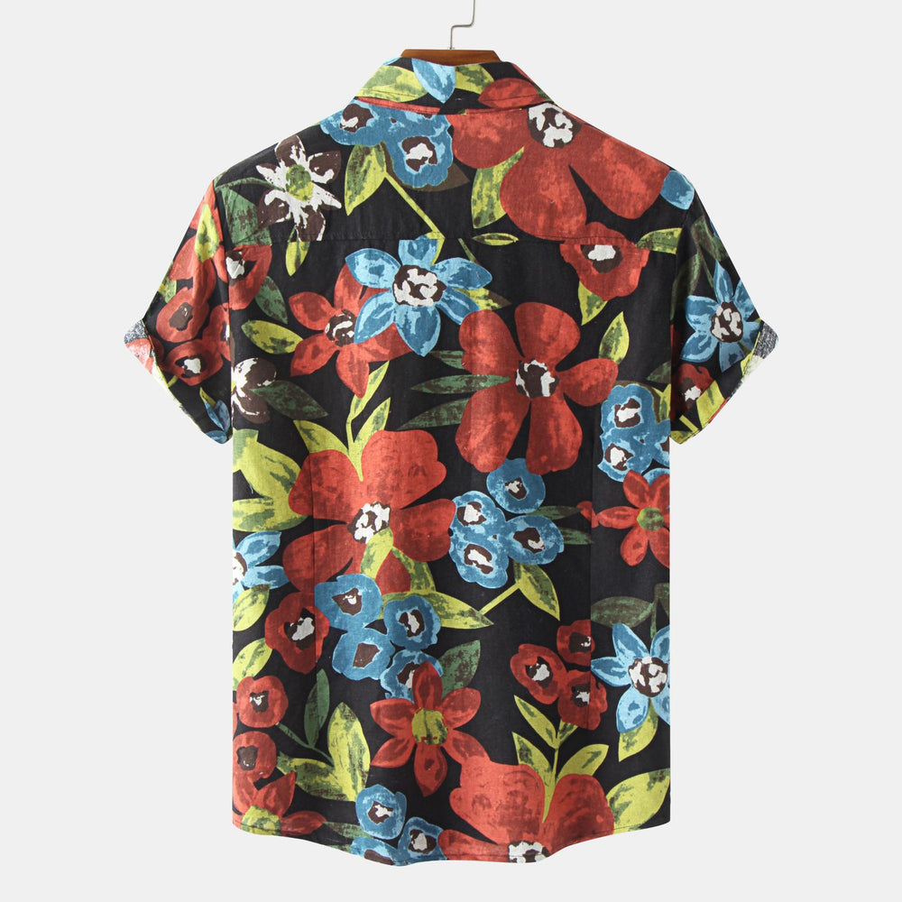 Damen Kurzarmhemd mit lebendigem Blumenmotiv und modernem Schnitt EB