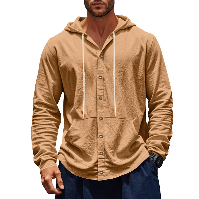 Herren Kapuzenshirt mit Knopfleiste und praktischen Taschen EB