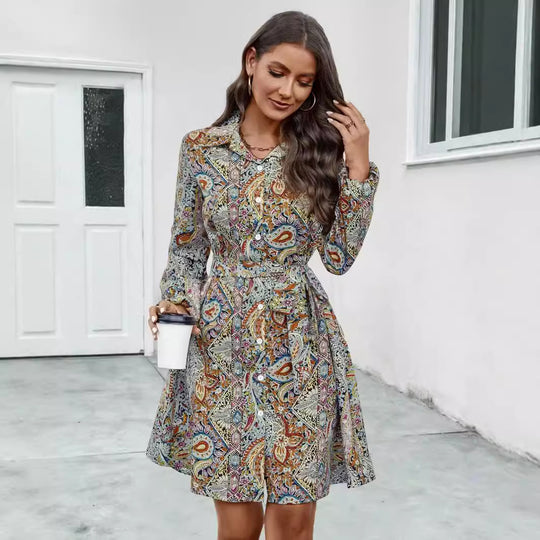Damen Langarm Kleid mit floralem Muster EB