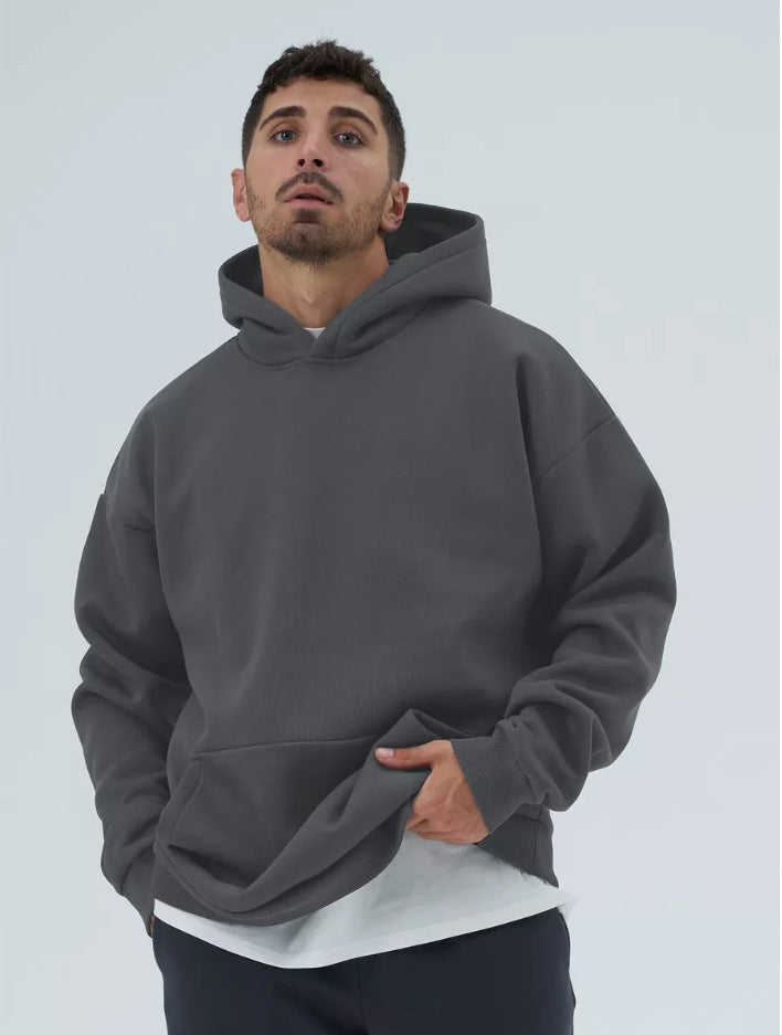 Herren nan schwerer Fleece-Boxy-Hoodie mit tiefem Schulterfall verstärkter Kapuze und Kängurutasche EB
