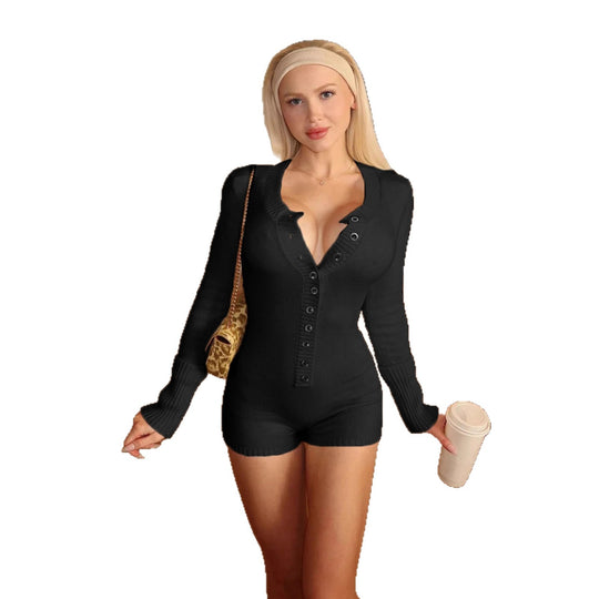 Damen nan figurbetontes Feinstrick-Minikleid mit durchgehender Knopfleiste, U-Boot-Ausschnitt und verlängerten Rippbündchen EB