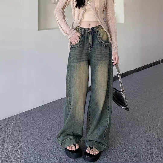 Damen Weite Jeans im lässigen Vintage-Stil mit hohem Bund EB