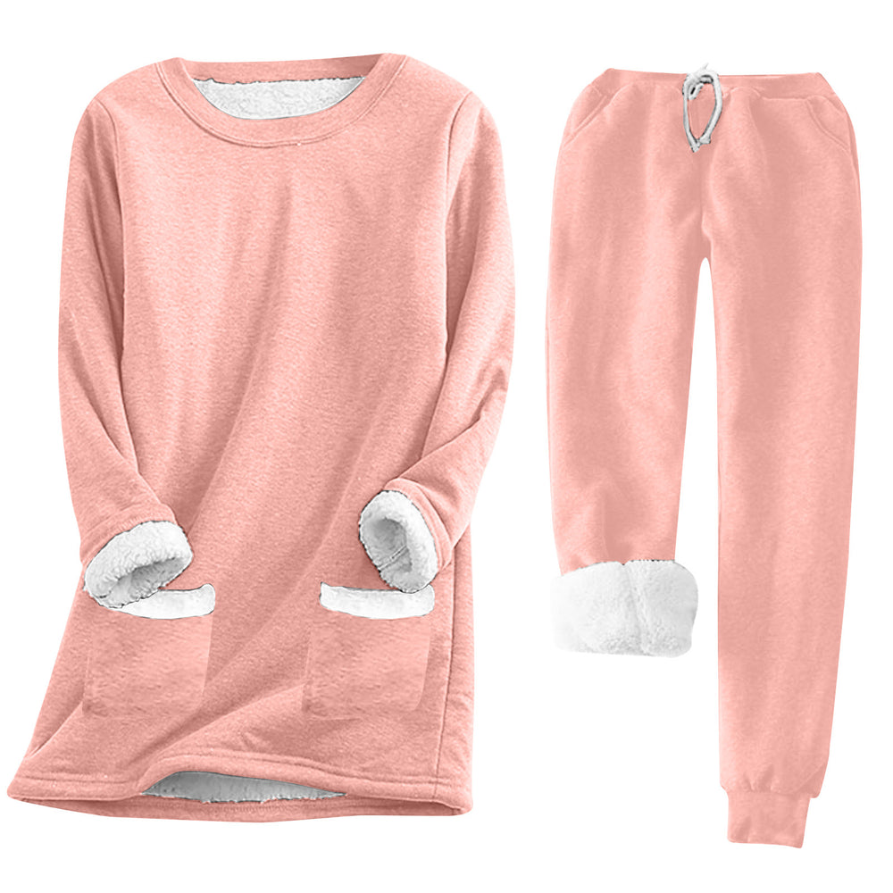 Damen Kuschelige Loungeanzug mit Fleece-Innenfutter und praktischen Taschen EB