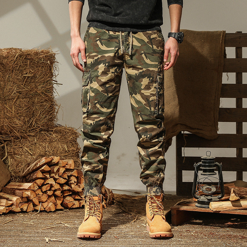 Herren Cargohhose im Camouflage-Joggerstil mit Kordelzug, elastischem Saum und Mehrfach-Taschen EB