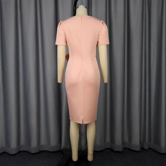 Damen Elegantes Verziertes Midi-Kleid mit Schleifenakzent EB