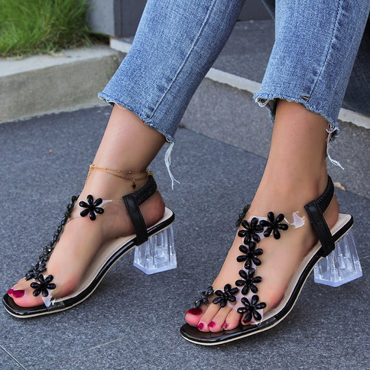 Damen Transparente Sandalen mit funkelnden Schmetterlingsdetails EB