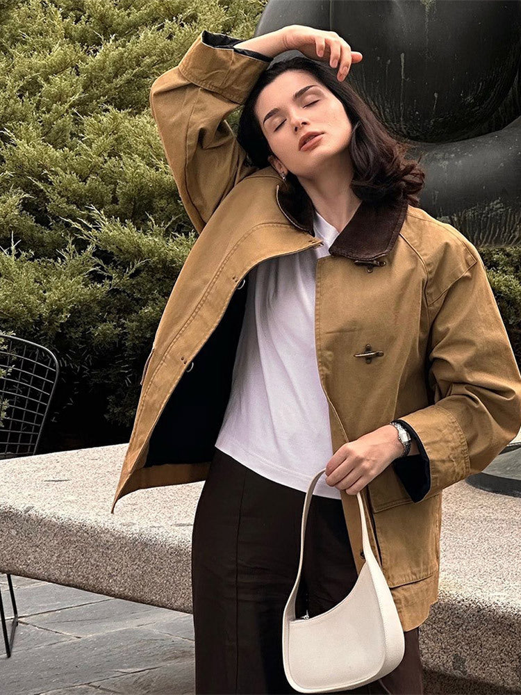 Damen modische Utility-Jacke mit klassischem Kragen und praktischen Taschen EB
