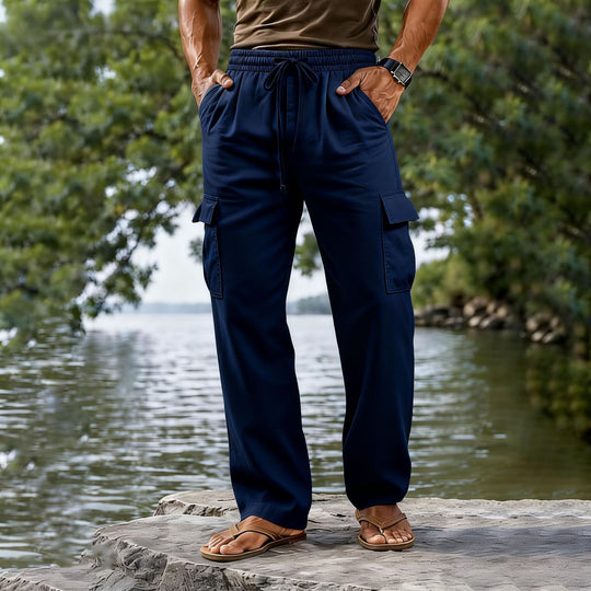 Herren nan leichte Cargo-Freizeithose mit elastischem Tunnelzugbund und geradem Bein EB