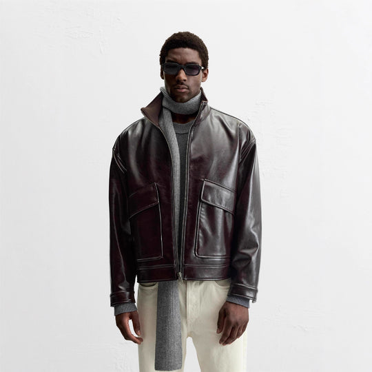 Damen Kunstlederjacke mit luxuriösen großen Taschen EB