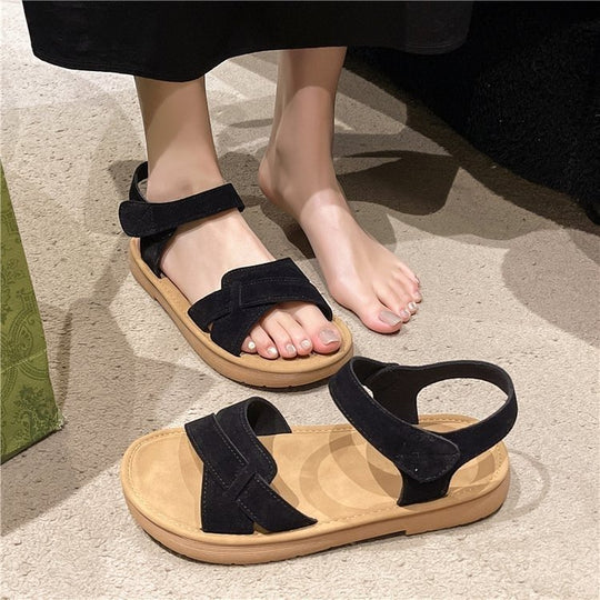 Damen modische Riemensandalen mit flexiblem Fußbett und verstellbaren Riemen EB