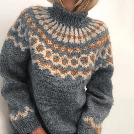 Damen Kuscheliger Strickpullover mit außergewöhnlichem Norweger-Muster EB