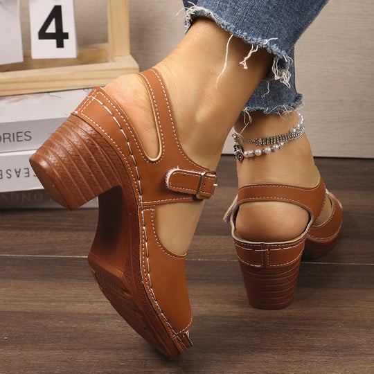 Damen Sandalen mit breitem Riemen und elegantem Blockabsatz EB