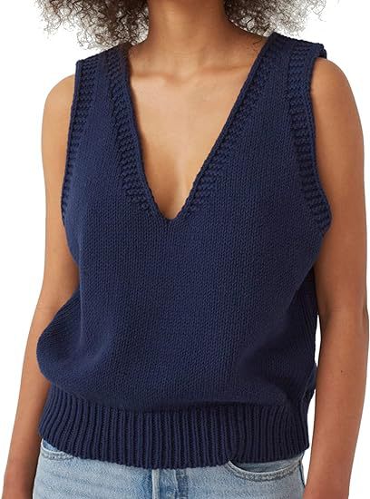 Damen Stricktop mit tiefem V-Ausschnitt und strukturiertem Abschluss EB
