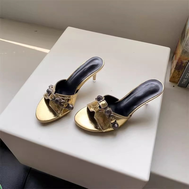Damen elegante Plateau-Mules mit modischen Schnallen EB
