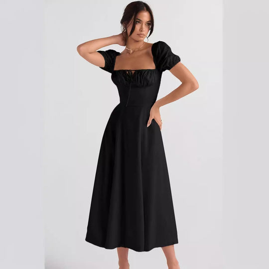 Damen Midi-Kleid mit gerafftem Oberkörper und ausgestelltem Rock EB
