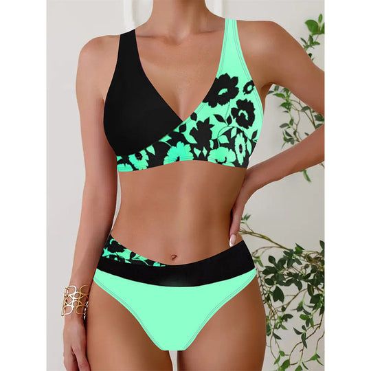 Damen Badeset mit glänzendem floralem Muster EB