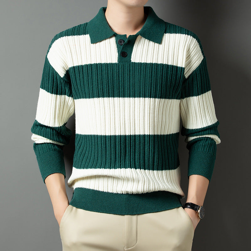 Herren Pullover aus strukturiertem Rippenstrick mit Polokragen EB