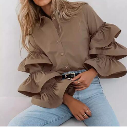 Damen Bluse mit voluminösen Rüschenärmeln EB
