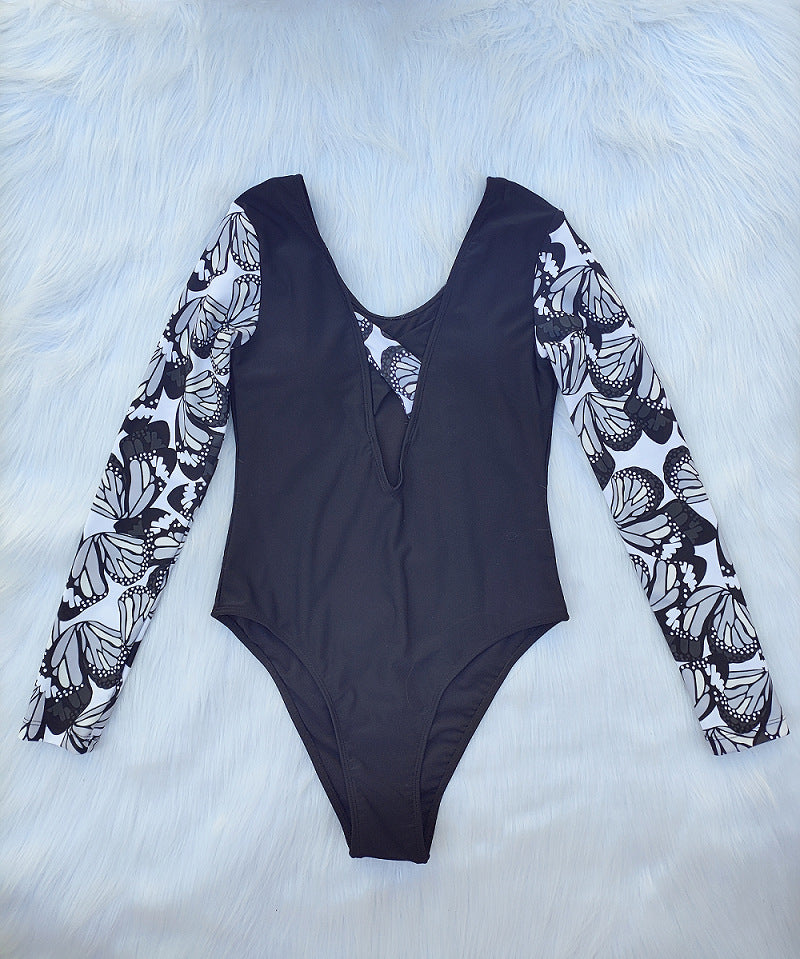 Damen Langarm Badeanzug mit modischem Schmetterlingsdesign EB