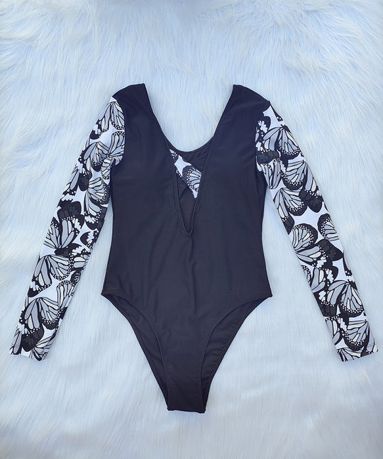 Damen Langarm Badeanzug mit modischem Schmetterlingsdesign EB