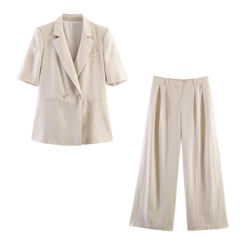 Damen Weite Leinenhose mit eleganten Falten und hohem Bund EB