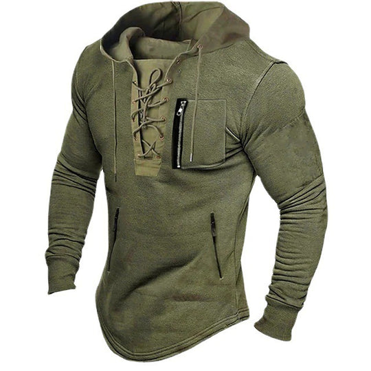 Herren modischer Kapuzenpullover mit einzigartigem Schnürdesign EB