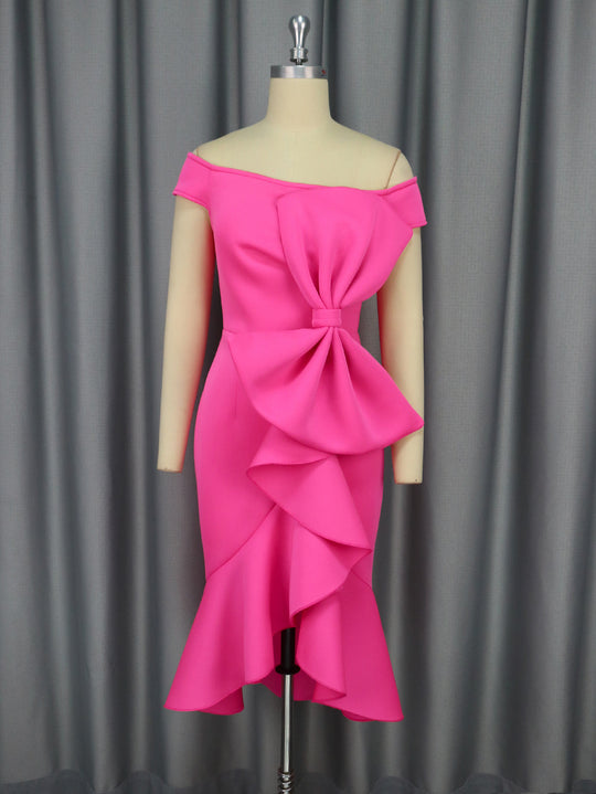 Damen Elegantes Wickelkleid mit Rüschen und Off-Shoulder Design EB