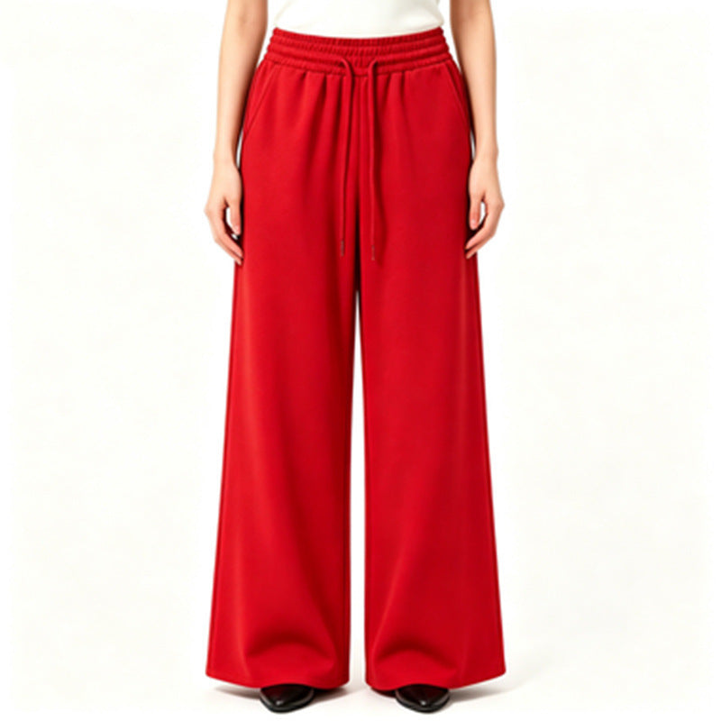 Damen nan weite High-Waist Loungehose mit elastischem Bund, Kordelzug und fließendem Jersey EB
