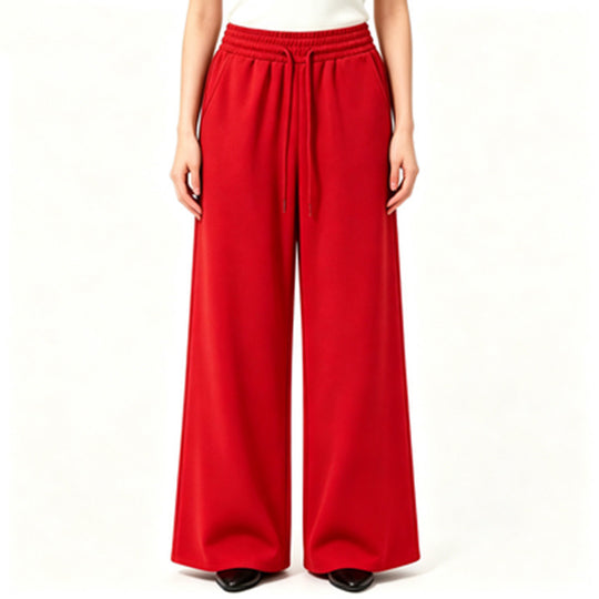 Damen nan weite High-Waist Loungehose mit elastischem Bund, Kordelzug und fließendem Jersey EB