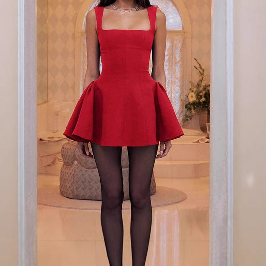 Damen Verspieltes Abendkleid mit Quadrat-Ausschnitt und voluminösem Saum EB